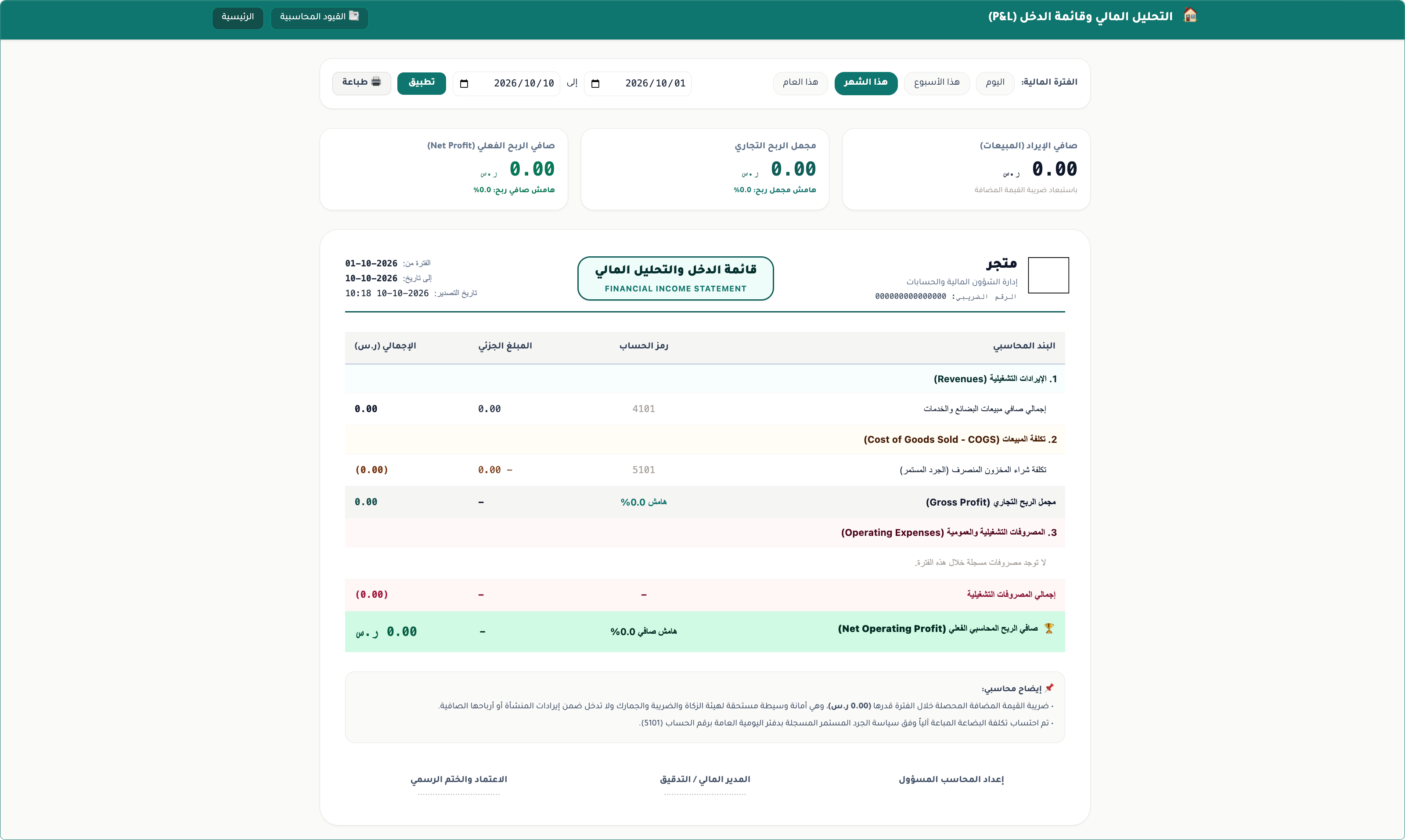 التحليل المالي وقائمة الدخل في صقر الحسابات
